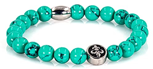 Bracciale turchese Bracciale con perline Bracciale verde giglio fiorentino argento 8 mm in acciaio inossidabile