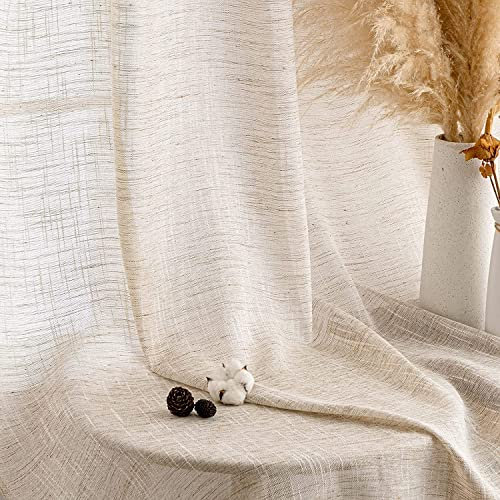 MIULEE Vorhang Gardinen Leinen mit ösen Voile Vorhänge Leinenoptik Gardinen Wohnzimmer Modern Fensterschal Kinderzimmer küchengardinen Schlaufenschal 2er Set 140x215 cm Natur