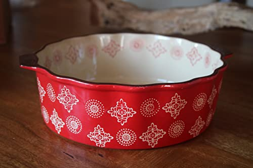 Auflaufform rund MERRY LARGE, Keramik Rot/Beige, Durchmesser 25 cm, H 8 cm