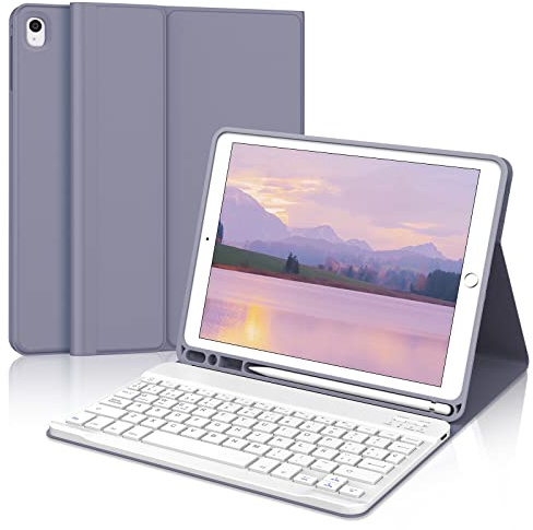 Funda Teclado for iPad 9/8/7 generacion 10.2/Air 3/Pro 10.5 Pulgadas | Capa Keyboard QWERTY Español Ñ, Bluetooth Magnético Desmontable Recargable Teclado con Portalápices per iPad 2021, Violeta
