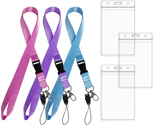 3 cordones de liberación rápida con 3 soportes para tarjetas de identificación impermeables, Cordón con hebilla giratoria, cordón de nailon de colores, accesorios de oficina, adecuados para empresas