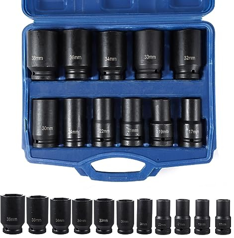 Dhouse Drive Impact Socket Set 3/4 Drive 12Pcs 17mm-38mm Ball Joint for Automotive Trucks Tractors Engines Professional Repairing Heavy Duty Car Repair With Blue Storage Case