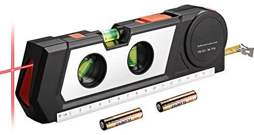 Neoteck Livella Laser 4 in 1 con 3m/9.8ft Metro Nastro+Livella+17cm Regolo Livella Laser Multiuso con Doppia Testa Laser Livello Laser a Infrarossi per Appendere Quadri Armadi Piastrelle e Pareti