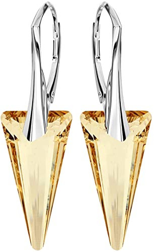 Spike Klapperverschluß Modeschmuck 925 Silber Ohrringe für Damen Marken Kristalle Ohrringe Hängend Silber 925 Hängende Ohrringe Schmuck für Frauen Mädchen Ideal Geschenk (Golden Shadow)