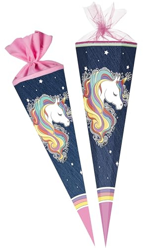 alles-meine.de GmbH Schultüte - Einhorn - Regenbogen Mähne 70-100 cm Größe wählbar Zuckertüte - Tüllabschluß/Filzabschluß - eckig/rund - Mädchen - klein & groß - Gesc..