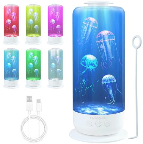 Quallen Lampe,Quallenlampen mit 7 Farbe&2 Lichtmodi,LED Fantasy Quallen Aquarium Lampe mit Geschwindigkeitskontrolle,Stimmungslicht für Zuhause Büro Dekor,Geschenk für Erwachsene Kinder(Weiß)