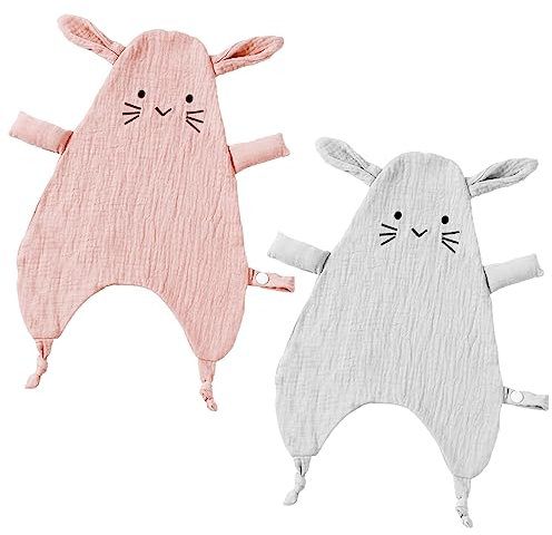 ISAKEN Schnuffeltuch Hase Baby Schnuffeltuch Kuscheltuch Baby Geschenk Geburt Hase Kuscheltier Musselin Schmusetuch als Baby Geschenk zur Geburt von Junge & Mädchen ab 0+ Monaten