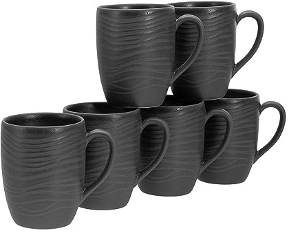 CreaTable, Lava Stone Black, Becherset 6 teilig aus Steinzeug | Geschirrset, 17873