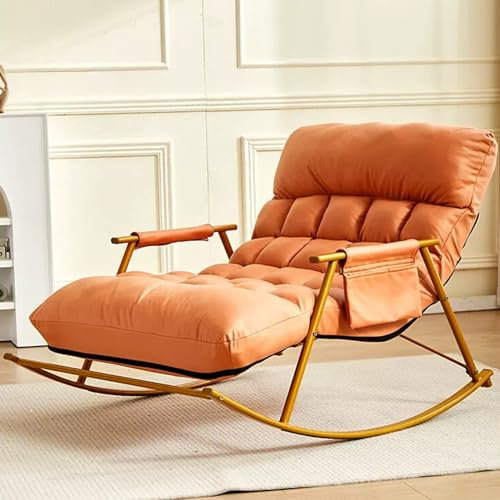 Wohnzimmer Gepolstert Doppelt Relax Rocking Chair, Modern Schlafzimmer Schaukelstuhl Mit Armlehnen, Komfortabel Draussen Atmungsaktiv Gartenliege, relaxsessel Mit Seitentaschen, Einstellbarer Winkel (