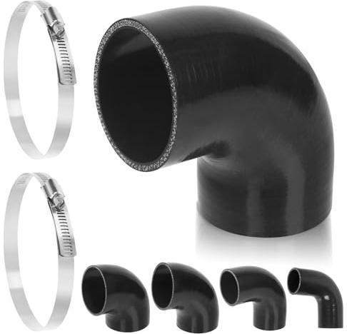 Swpeet Kit de 3 piezas de manguera de silicona reforzada de 4 capas con codo de 90 grados de 3 pulgadas - 76mm con abrazaderas de perno en T de acero inoxidable 304 de 72-95mm, manguera de silicona