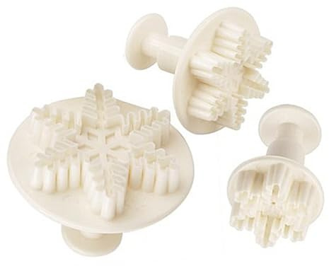 OUNONA 3pcs Snowflake Fondant Plunger Cutters Molds for Cake Cookie Decorating Food-Grade for Christmas Party Baking Easy to Use for Edible Crafts