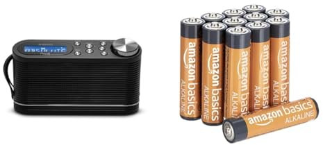 Roberts Play10 DAB/DAB plus/FM Digital Radio with Simple Presets - Black & Amazon Basics AAA Alkaline Batteries, High-Performance (Triple A), 10-Year Shelf Life, 12-Pack