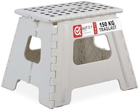 Relaxdays Klapphocker faltbar, Camping Hocker, Kinder Badhocker, bis 150 kg, Kunststoff, HxBxT: 30 x 37 x 29 cm, weiß