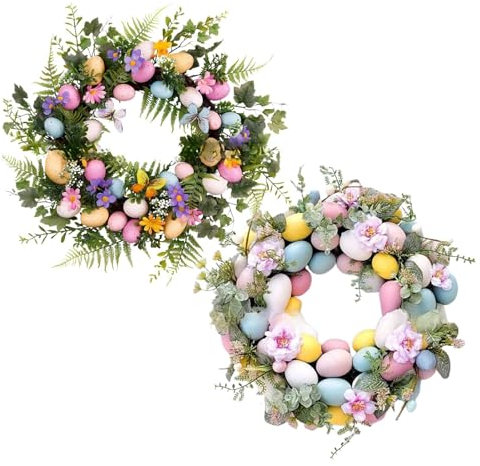 -Wandkranz, Frühlings-Ostereierkranz, Ostergirlande mit bunten Eiern, Osterkranz für Haustür, Ostereierkranz, dekorativer Osterkranz für , Hof, Kamine
