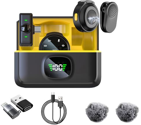2 micrófonos Lavalier inalámbricos profesionales para iPhone, iPad, Android con adaptador incluido, reducción de ruido, micrófono de solapa para YouTube, grabación, vlogging, transmisión en vivo