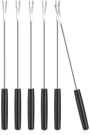 6 Stück Fonduegabeln aus Edelstahl 24 cm Käsefondue Gabeln mit Hitzebeständigem Griff Grillgabel Fonduebesteck Fondue Forks Küche Werkzeug für Braten Fleisch Schokolade Desserts Käse Marshmallows