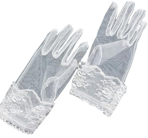 WATERBELINE Brauthandschuhe mit Schleife, Braut, juwelenbesetzt, Tüll, Perlen, schlicht, kurz, Junggesellenabschied, Junggesellinnenabschied, Brauthandschuhe, Junggesellinnenabschied