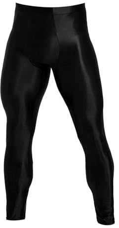 Sywiyi Herren Leggings Lange Sport Leggins Strumpfhosen Skinny Tights Laufhose Sporthose Hohe Taille Stretch Glänzend Hose Gym Training Outfit A Schwarz XL