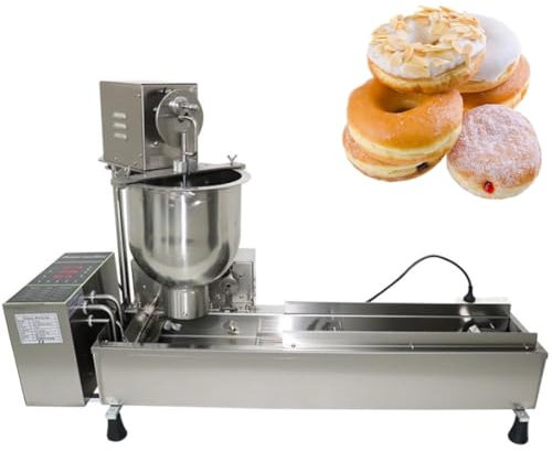 FURLOU Macchina per Ciambelle a Fila Singola Completamente Automatica, Macchina per Fare Ciambelle Automatica Commerciale, Macchina per Ciambelle con tramoggia da 7 Litri con stampi di 3 Dimensioni