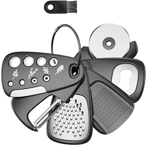 6in1 Gadget da Cucina Portatile, Set di Gadget da Cucina in Acciaio Inox Grattugia per Formaggio Sbucciatore di Erbe Apribottiglie Sbucciatore di Frutta, Forniture da Cucina per Camper e Campeggio