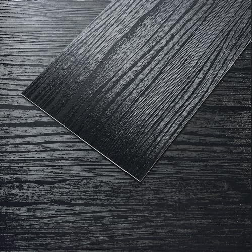 VEELIKE PVC Bodenbelag Holzoptik Schwarz Vinylboden Selbstklebend Fliesenaufkleber Holzoptik Schwarz Klebefliesen Bad Boden Selbstklebende Bodenfliesen Schlafzimmer Wohnzimmer 90cm×15cm 16 Stück