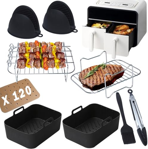 Dazhtu Dual Zone Heißluftfritteusen Zubehör Set, 9 Teiliges Luftfritteusen-Zubehör für Ninja Foodi AF400EU AF300EU 7.6L-9.5L and Other Dual Zone Air Fryer Accessories, Kompatibe für Ofen, Mikrowelle