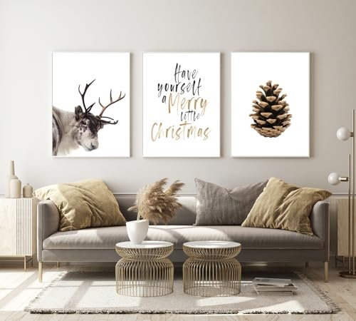 DLKAJFK Moderno juego de 3 cuadros de nieve de invierno, pósteres de Navidad, carteles artísticos impresos sin marco, póster de pared para salón o dormitorio (póster 01, 3 unidades - 50 x 70 cm)