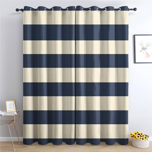 SZLYZM Gestreift Vorhänge, Verdunklungsvorhänge mit Muster Nautisch Maritim, Vorhang Blickdicht mit Ösen, Gardinen für Wohnzimmer Schlafzimmer Deko 2er Set - 137x117 (H X B)