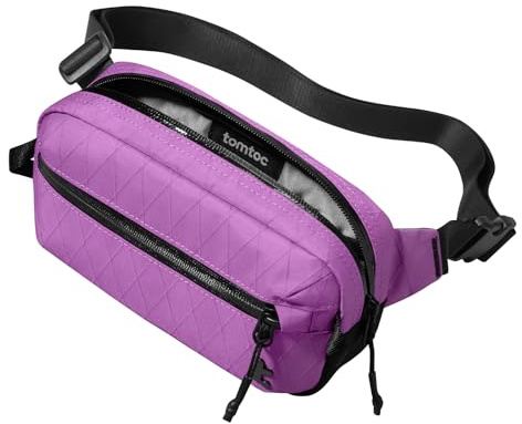tomtoc X-Pac Magväska för män och kvinnor, 1,5 liter, liten slingväska för resor, bröstväska, bältesväska, axelväska, med RFID-skydd, för vandring, resor och vardag, lila