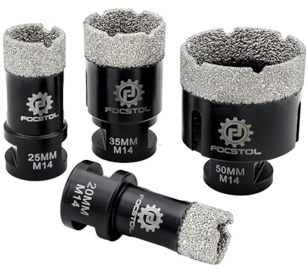 FOCSTOL Scie Cloche Carrelage Kit - Foret Diamant Carrelage Kit pour Porcelaine Marbre Granit 4 pièces (20/25/35/50mm)