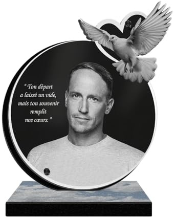 ETERNEL - Personalisierte Grabplatte Herz Taube - Foto und Text anpassbar, lasergravierte Grabplatte für Hommage, Plexiglass, Grabplatte, Totenplatte, Gedenken