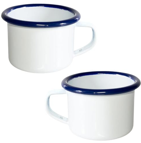 citystores® 6cm Enamel Espresso Mug Cup | White with Blue Rim | Classic Vintage Design | Durable & Lightweight | Perfect for Camping, Home, or Office 2013