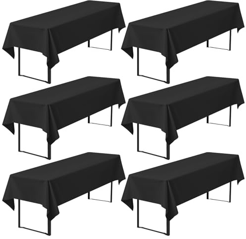 Pesonlook 6er-Pack Biertisch Tischdecke, Schwarze Biertischdecke, 260 x 110 cm Bierzeltdecke, strapazierfähige Polyester-Tischdecke für Gartenparty, Geburtstagsfeier oder Grillfest (schwarz)
