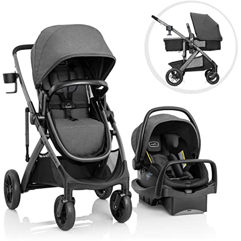 Evenflo Pivot Suite Modular Travel System with LiteMax Infant Car Seat, Devon Gray