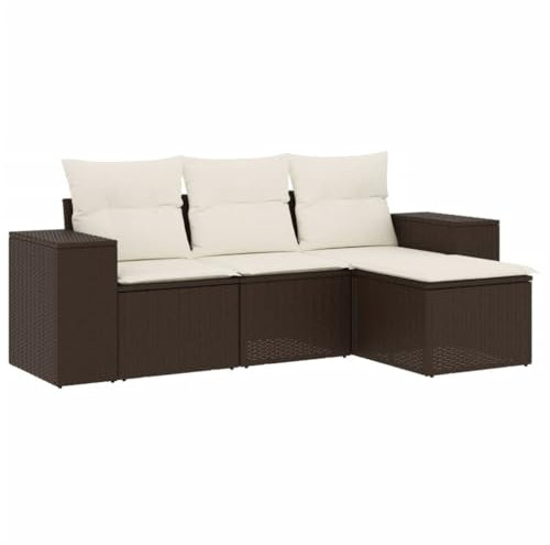 vidaXL Garten Sofagarnitur mit Kissen 4-TLG., Gartenmöbel Gartengarnitur, Sitzgruppe Sitzgarnitur, Lounge Sofa Garnitur Terrasse, Braun Poly Rattan