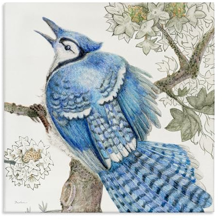 Stupell Industries Rhododendron & Blue Jay Canvas Wall Art Design by Evelia Designs, 17 x 17