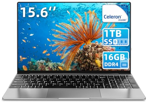 iSTYLE 15.6 Inch Laptop Windows 11 16GB RAM 1TB SSD Celeron Quad-Core up to 2.9GHz, PC Notebook with Dual Band WiFi, USB 3.0, Fingerprint reader, Backlit Keyboard (Silver)