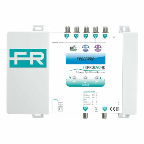 FRACARRO Centrale programmabile di filtraggio selettivo: 5 ingressi B1+FM e VHF/UHF – 32 filtri da 1 a 6 canali – Autoequalizzatore e conversione Mux ripetuta – Uscita 118dBμV (FRPRO EVO HD)