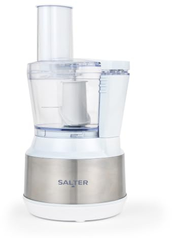 Salter Boston Food Processor 3-In-1, 600ml, 2 Speed | Stainless Steel Blade, Feeding Chute With Pusher, White Finish With Silver Accents, Chop Shred Slice Functions, 300W Power