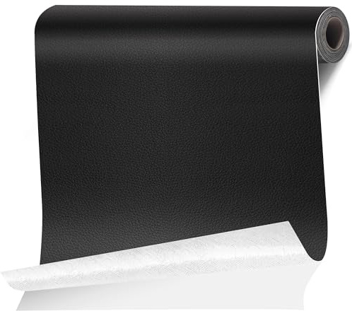 Kunstleder Flicken Selbstklebend, 90 x 200cm Selbstklebendes Kunstleder Leder Reparatur-set für Möbel, Lederflicken Selbstklebend für Autositz, Couch, Stühle, Bootssitz, Sofa Schwarz