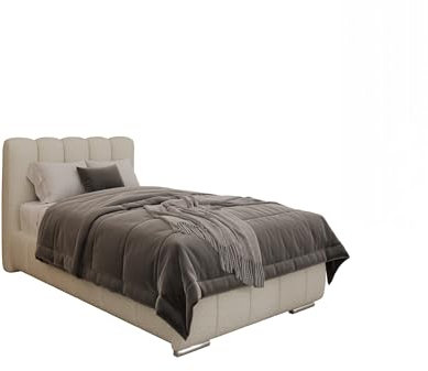 PANDA MÖBEL Polsterbett Zaira 100 x 200 cm – Elegantes Polsterbett für modernen Wohnstil, ohne matratze - Gestoffeerd Bed voor slaapkamer - Creme