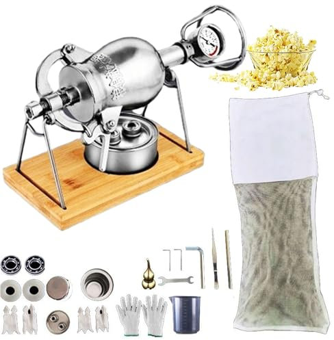 Popcorn Machine Popcorn Poppers,Chinese Vintage Popcorn Popper, High Pressure Popcorn Maker with Stand, Stainless Steel Popcorn Maker, with Pressure Gauge, Pressure Relief Valve,360ml