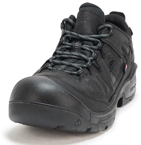 KEEN Utility Men's Targhee 4 Low Height Soft Toe American Built Waterproof Durable Construction Work Shoes, Black/Black, 13 D