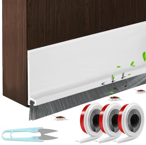 Lot de 3 balais de porte - 100 × 3 cm - Brosse d'étanchéité de sol de porte avec brosse - Découpable - Avec ciseaux - Pour portes intérieures et avant - Blanc