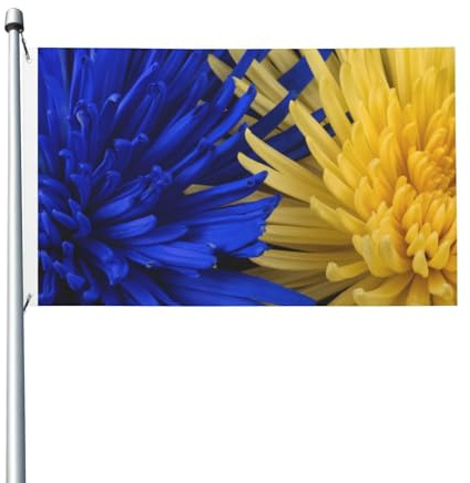 Bandiera Crisantemi Gialli E Blu Colore Vivido Bandiere Pirata Resistente Ai Raggi Uv Bannière Per Esterno Giardino Marce 3X5Ft