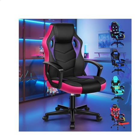 ELFORDSON Gaming Chair, Video Game Chairs, Ergonomic Computer Desk Office Chairs Racing Style, Adjustable Height & Tilt, 360° Swivel, Breathable Mesh & PU Leather, Home Office Esports, Purple
