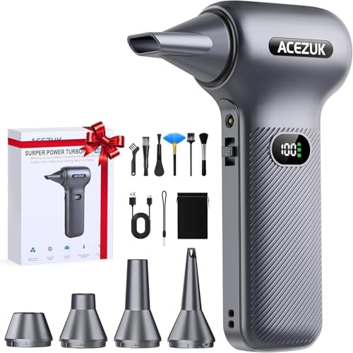 Compressed Air Duster 350000RPM Electric Air Duster with Light Rechargeable Brushless Motor Customize 100-Level Air Blower for Keyboard, Electronics,Car and Home Cleaning Replaces Compressed Air Can