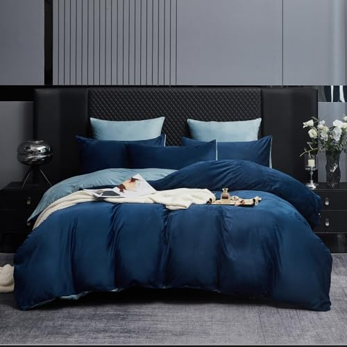 Boqingzhu Winter Bettwäsche 135x200 cm Warm Plüsch Blau Dunkelblau Hellblau Winter Warm Kuschelbettwäsche Weich Teddy Fleece Biber Flanell Samt Cashmere Touch Wendebettwäsche Bettbezug Set