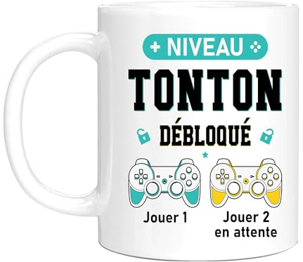 HALUMI Mug Futur Tonton Tasse Originale Geek Niveau Tonton Débloqué Idée Cadeau Humour Pour Super Oncle Noël Anniversaire Annonce Grossesse Enceinte Homme Frère Ceramique Bicolore 330ml FBM