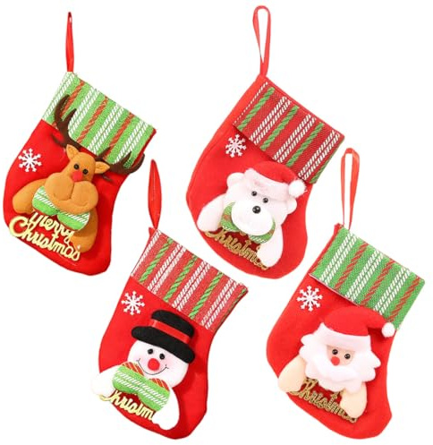 HABNI 4 Piezas Calcetines de Navidad, MINI Navideñas Decorativas, Calcetines Navideños Chimenea, Medias de Navidad para Colgar, Calcetín Navidad Arbol para llenar y Colgar